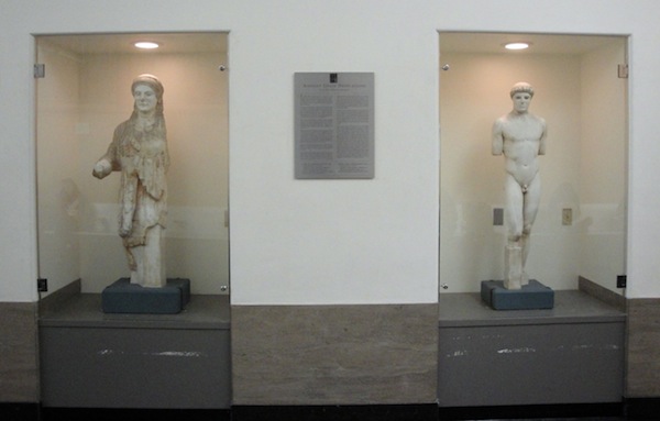 Two Greek statue casts installed in Dwinelle Lobby